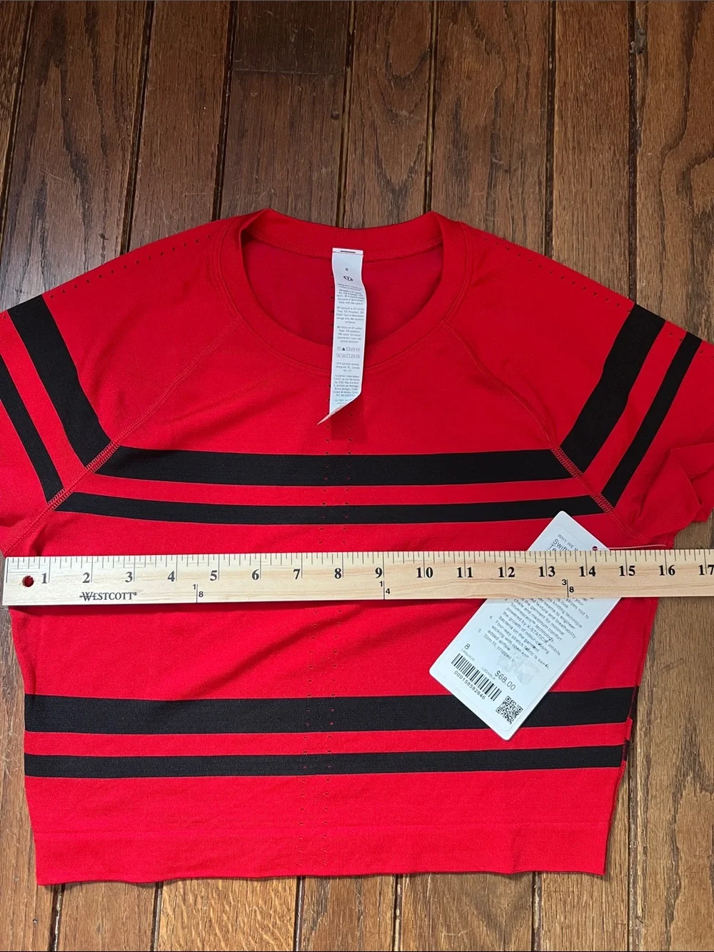 Lululemon Oxford Red Swiftly Tech Cropped Short Sleeve Tee Stripe Size 8 NWT